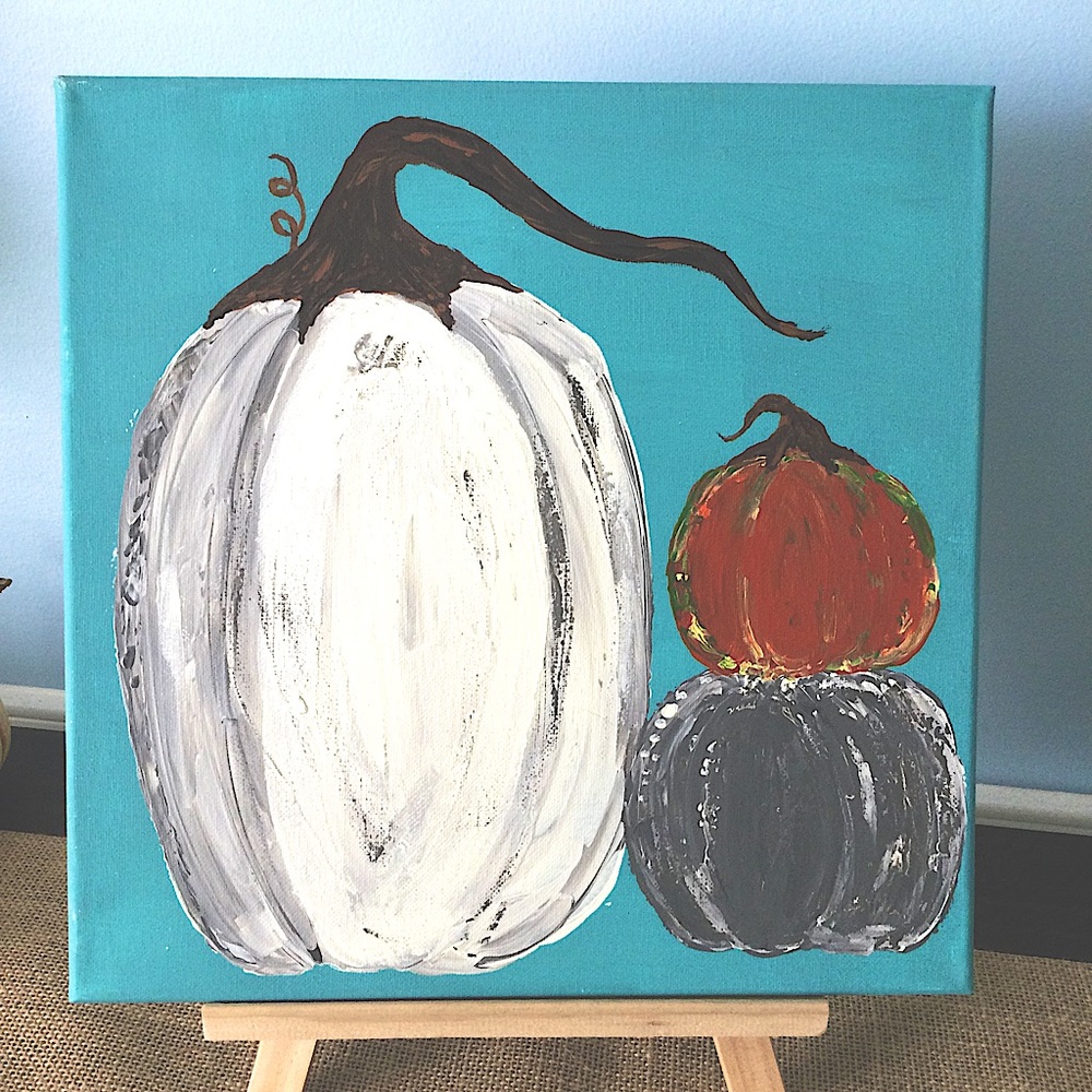 Pumpkin painting original artwork Fall Autumn Gourds White Pumpkin